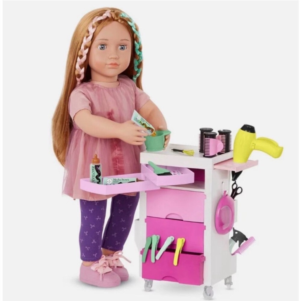 Our Generation Salon Cart & Styling Accessories Set Pink new in sealed package